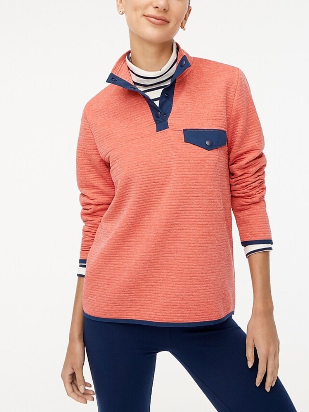 NWOT J. Crew Quilted snap-front women's pullover sweater top Size M